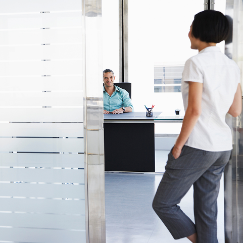 Glass entryways and branded spaces